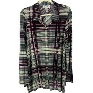 Joseph Ribkoff Casual Plaid Multicoloured Striped Roll Up Sleeve Blouse Size 10